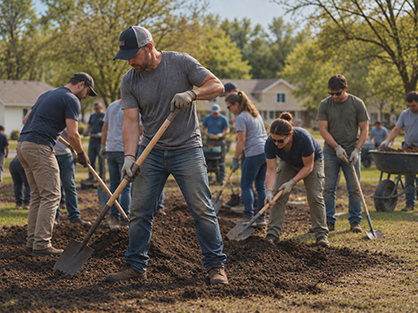 Community volunteers working together on a neighborhood improvement project