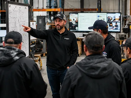 Business leader guiding his team during a workplace training session
